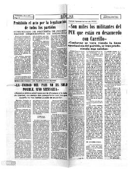 "Son miles los militantes el PCE que están en desacuerdo con Carrillo", artículo de Nueva Andalucía de marzo de 1977.