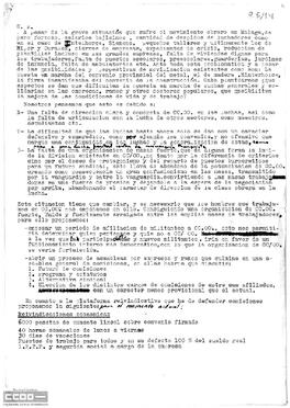 Propuestas de Comisiones Obreras de Málaga sobre organización y reivindicaciones económicas, políticas y sociales.