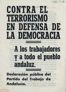 “Contra el terrorismo en defensa de la democracia”. Declaración pública del PTA ante la masacre en la cafetería California.