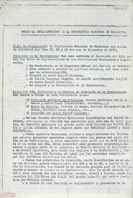 Circular de la Comisión de Reglamentación de la Conferencia Nacional de Catalunya del PTE sobre el desarrollo de la Conferencia.
