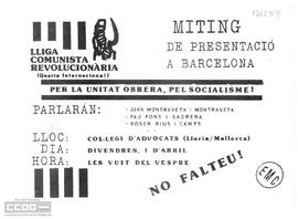 LCR. Miting de presentació a Barcelona: per la unitat obrera, pel socialisme. Col-legi d´advocats 1 d´abril
