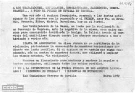 Llamamiento de las Comisiones Obreras de Sevilla para condenar los asesinatos.