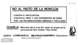 “No al Pacto de la Moncloa”. Charla: parroquia de Sant Andreu. LCR