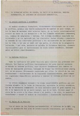 Resolución del  I Congreso sobre la situación actual de España. El Pacto de la Moncloa. Nuestra alternativa. El Gobiernos de Salvación Democrática.