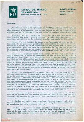 Carta del Comité Ejecutivo del Comité Central del PTA sobre la necesidad del pago de la cuota.