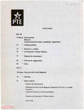 Horario de la Primera Conferencia Regional de Andalucía del PTE.