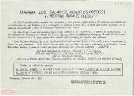 “¡Arriba los salarios, abajo los precios! ¡Libertad para el pueblo!”. Llamamiento del Comité Provincial de Zaragoza del Movimiento Comunista de España contra la subida de los precios