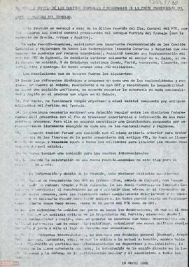 Informe sobre la reunión de los Comités Centrales y Regionales de la parte proveniente del antiguo Partido del Trabajo