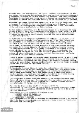 Llamamiento de la Intercomisión para acelerar la constitución del sindicato de Comisiones Obreras y reforzar la movilización general en defensa de las reivindicaciones.