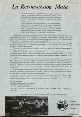 “La reconversión mata”. Llamamiento del Moviment Comunista de Catalunya a la manifestación del día 27