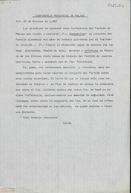 Comunicado sobre los objetivos de la I Conferencia Provincial de Málaga de la OCE (Bandera Roja)