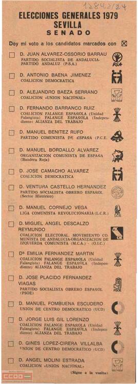 Papeleta de voto al Senado por Sevilla.