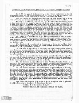 Comunicado de la reunión de la Coordinadora Provincial de Sevilla de Comisiones Obreras del Campo.