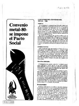 “Convenio metal-80: se impone el Pacto Social”. Comité del Metal de la LCR