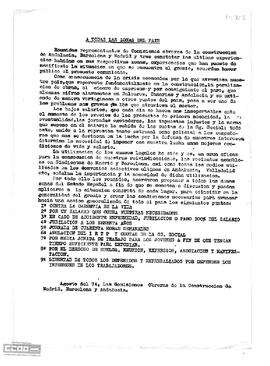 Comunicado de las Comisiones Obreras de la Construcción de Madrid, Barcelona y Andalucía en el que proponen las reivindicaciones del sector.