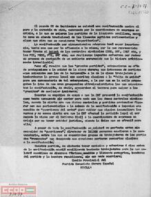 Copia de la carta del Comité Provincial de Sevilla del PCOE en la que se informa sobre la manifestación del 25 de septiembre. Acompaña recortes de prensa.