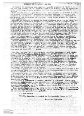 Carta de Marcelino Camacho a los queridos compañeros y amigos agradeciendo el apoyo recibido.