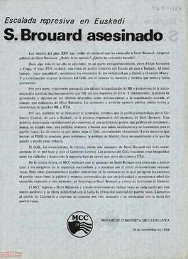 “Escala represiva en Euskadi. S. Brouard asesinado”. Llamamiento del Moviment Comunista de Catalunya de solidaridad con el pueblo vasco