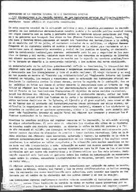 Comunicado de la Reunión General de las Comisiones Obreras. Denuncia de la política represiva del régimen