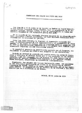 Comunicado del Comité Ejecutivo del PCOE sobre el desarrollo de su reunión.