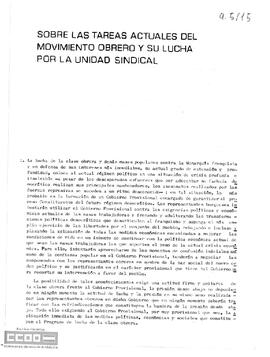 “Sobre las tareas actuales del movimiento obrero y su lucha por la unidad sindical”. Propuestas de los militantes de Comisiones Obreras de Málaga.