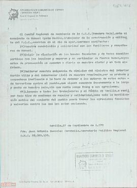 Declaración del Comité Regional de Andalucía de la Organización Comunista de España (Bandera Roja) ante el asesinato de Manuel Oyola Medina, trabajador de la construcción