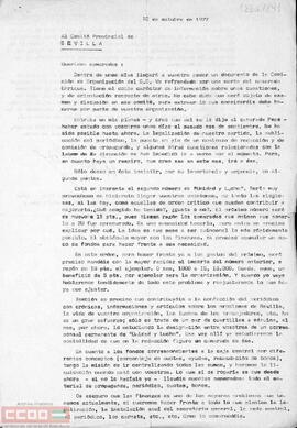 Carta de Manolo al Comité Provincial de Sevilla del [PCOE]