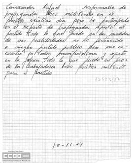 Informe sobre Rafael, responsable de propaganda.