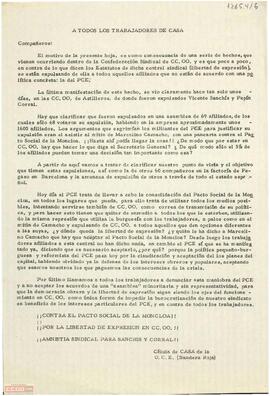 Declaración de la Célula de CASA de la OCE (Bandera Roja) a favor de la libertad de expresión en Comisiones Obreras