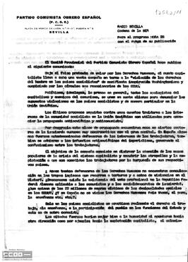 Comunicado del Comité Provincial de Sevilla del PCOE  en el que denuncia la campaña antisoviética
