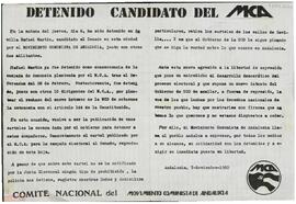 “Detenido candidato del MCA”. Llamamiento del Comité Nacional del Movimiento Comunista de Andalucía a la solidaridad con los detenidos