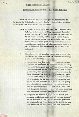 Proyecto de resoluciones sobre el Pacto Autonómico Andaluz. Presentado al Pleno del Comité Central del PTA por Tomás Iglesias.