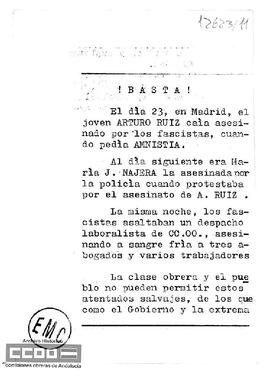 “¡Basta!”. Llamamiento de la LCR a la huelga general del día 27. Hoja volandera de la LCR