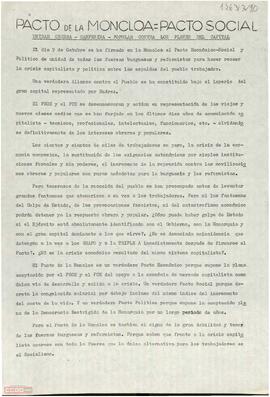 “Pacto de la Moncloa-Pacto Social”. Declaración de la Secretaría Política de la OCE (BR)