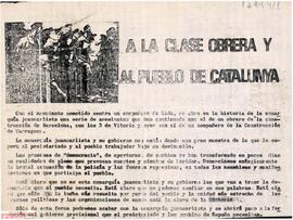 “A la clase obrera y al pueblo de Catalunya”. Llamamiento del Comité Nacional del Movimiento Comunista de Catalunya y otros partidos a la solidaridad con el pueblo vasco