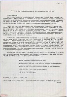 Llamamiento de la Célula de Astilleros de la OCE (Bandera Roja) a la solidaridad con los trabajadores de Montajes Nervión