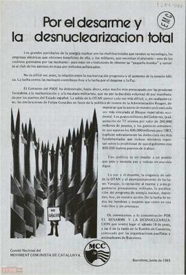 “Por el desarme y la desnuclearización total”. Llamamiento del Comitè Nacional del Moviment Comunista de Catalunya a la concentración del 18 de junio