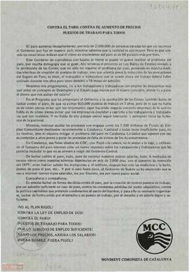 “Contra el paro. Contra el aumento de precios. Puestos de trabajo para todos”. Llamamiento del Moviment Comunista de Catalunya para luchar contra el paro
