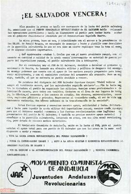 “¡El Salvador vencerá!”.  Llamamiento del Movimiento Comunista de Andalucía y de las Juventudes Andaluzas Revolucionarias de apoyo a El Salvador