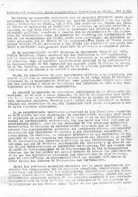 Informe del encuentro entre empresarios y dirigentes de CCOO, UGT y USO