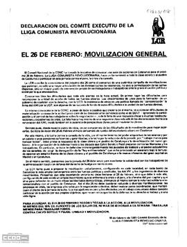 “El 26 de febrero: movilización general”. Declaración del Comité Executiu de la LCR