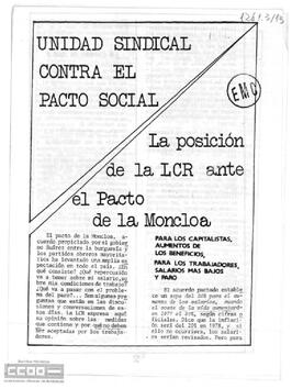 “Unidad sindical contra el pacto social. La posición de la LCR ante el Pacto de la Moncloa”