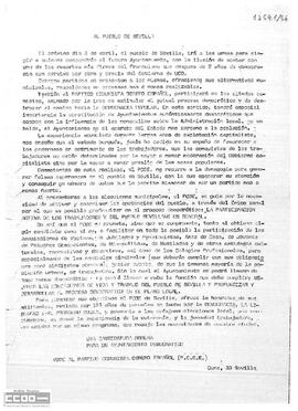 Comunicado del Comité Provincial de Sevilla del PCOE sobre las elecciones municipales del 3 de abril.