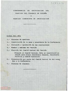 Orden del día de la Conferencia de Unificación del Partido del Trabajo de España y el Partido Comunista de Unificación
