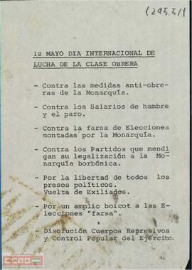 1º de mayo día internacional de la lucha de la clase obrera”. Octavilla del Comité Comarcal del Vallés del Partido Comunista de España (m-l) y de la Juventud Comunista de España (m-l)