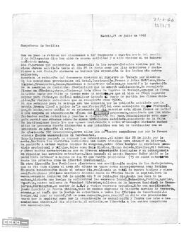 Carta de la Comisión del Metal de Madrid a los compañeros de Sevilla acerca de los acontecimientos de la clase obrera madrileña en los meses de junio y julio.