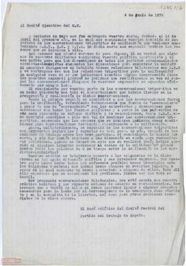 Copia de la carta del Buró Político del Comité Central del PTE al Comité Ejecutivo del MC sobre la decisión de la suspensión de las conversaciones tripartitas