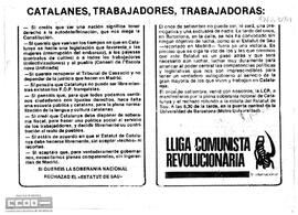 Llamamiento de la LCR a la manifestación del 11 de septiembre por la plena soberanía nacional de Catalunya y el rechazo del Estatut de Sau