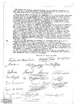 Escrito de los representantes de los obreros agrícolas a la autoridad gubernativa de la provincia de Sevilla en el que solicitan una entrevista con el presidente del Gobierno para exponerle la situación del campo.