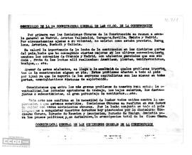 Comunicado de la 1ª Coordinadora General de las Comisiones Obreras de la Construcción en el que pide la lucha conjunta para la conquistas de los derechos.